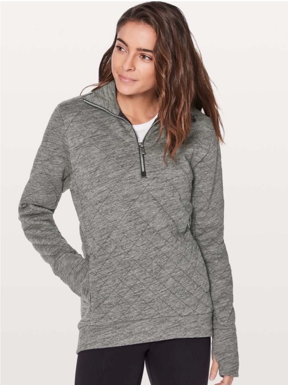 EUC Lululemon Gray Quilted Forever Warm Half-Zip Pullover - Size 8